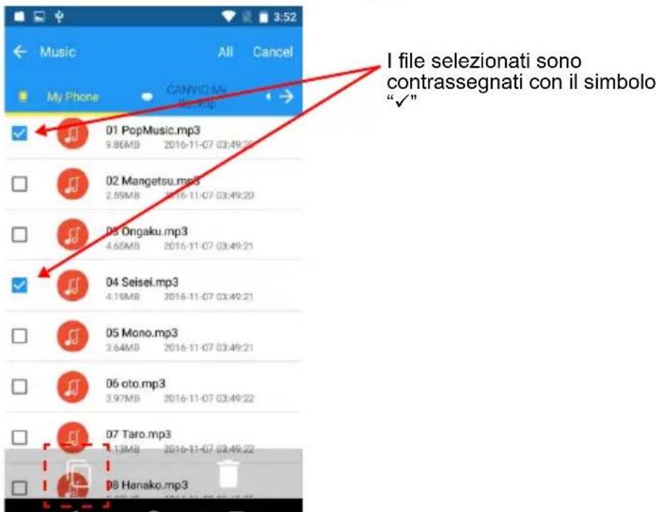 I file selezionati sono contrassegnati con il simbolo "✓"