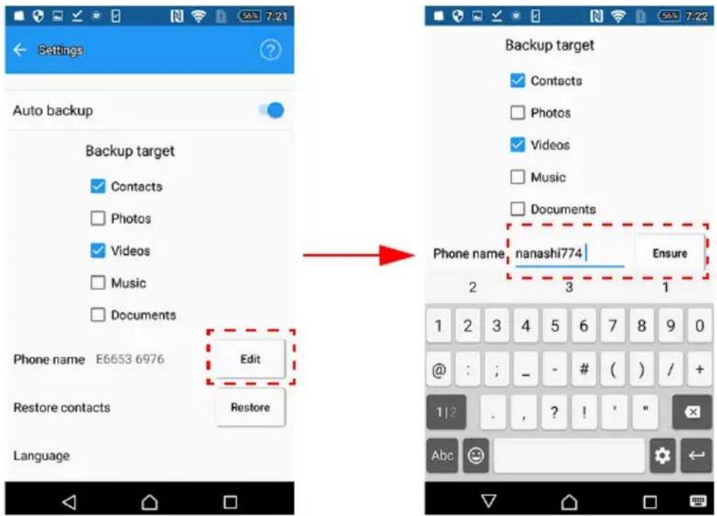 Settings Auto backup Backup target Contacts Photos Videos Music Documents Phone name E6653 6976 Edit Restore contacts Restore Language Backup target Contacts Photos Videos Music Documents Phone name nanashi774 Ensure 2 3 1 1 2 3 4 5 6 7 8 9 0 @ : ; - - # ( ) / + 1/2 . , ? ! " Abc 😊 ←