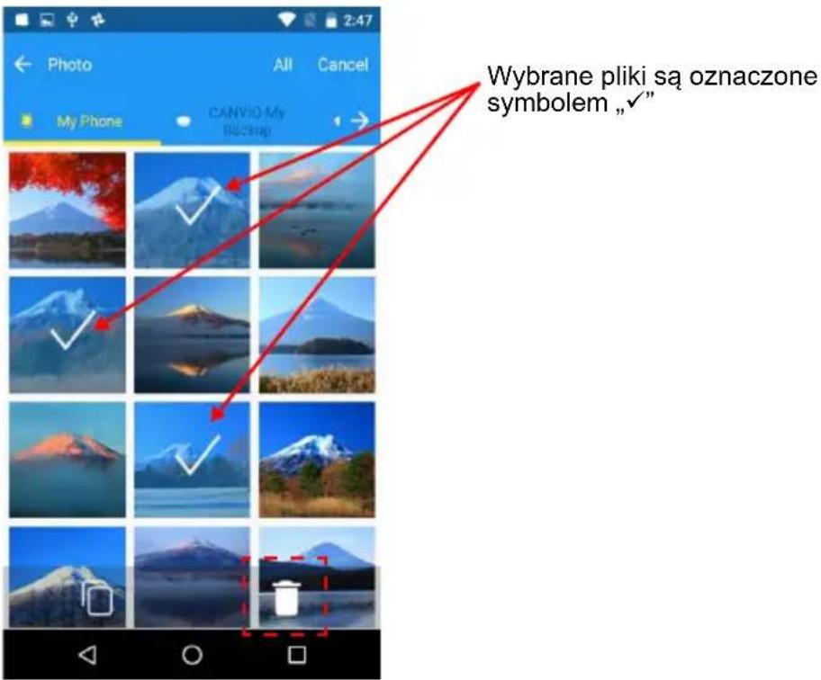 Photo All Cancel My Phone CANVIO My Rackup Wybrane pliki są oznaczone symbolem „✓”