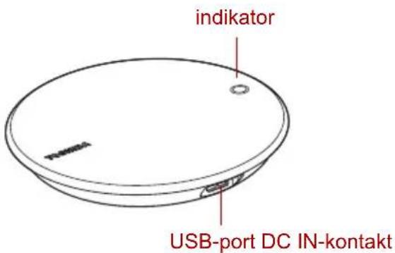 indikator USB-port DC IN-kontakt