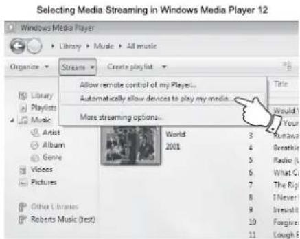 SANGEAN WFR29D - Configurer un accès UPnP avec Windows Media Player 12 - 1