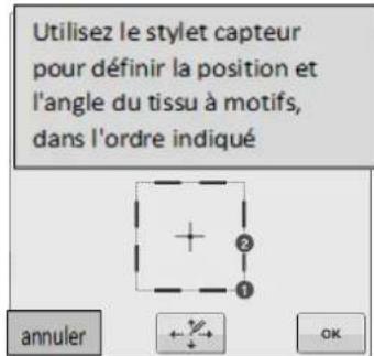 BABY LOCK Pathfinder - Avec le stylet capteur, touchez le point du tissu correspondant au coin 2 de l'écran. - 1