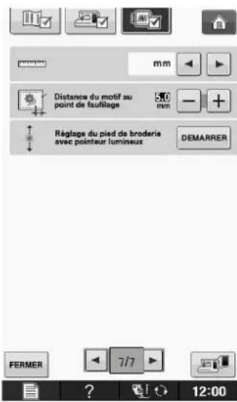 BABY LOCK Pathfinder - Affichez la page 7 de l'écran de réglages de broderie. - 1
