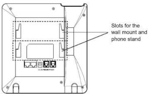 Slots for the wall mount and phone stand