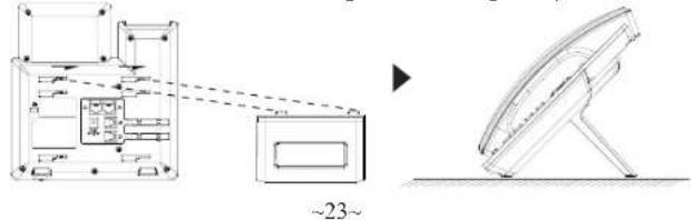 GRANDSTREAM GRP2601 - Installation des Telefons (Tischmontage): Zur Nutzung des Telefons am Tisch, führen Sieitte den mitgelieferten StandfuB in die auf der Rückseite des Telefons vorgesehene Montagesteckplätze ein. - 1