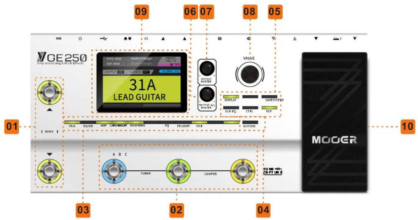 Mooer GE250 - Panneau supérieur - 1
