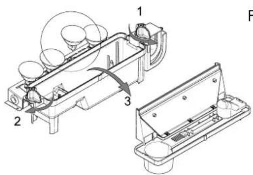 Technical diagram of a mechanical assembly with labeled components and directional arrows indicating motion or assembly.