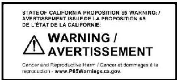 THERMADOR T24UC925DS - State of California Proposition 65Warnings - 1