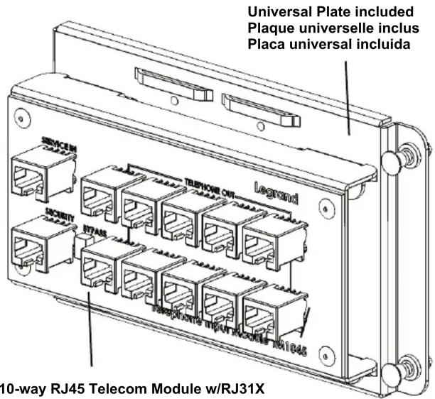 Universal Plate included Plaque universelle inclus Placa universal incluida SERVICEM TELMOR OUT LEGEND SECURITY NYARS PERCENTRIN INPUT MODULE RX1045 10-way RJ45 Telecom Module w/RJ31X