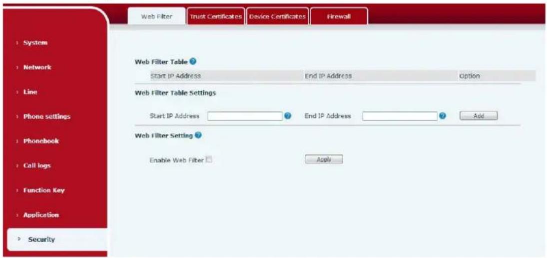 Fanvil X5U - Sécurité >> Filtre web - 1