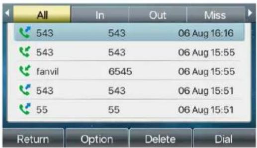 Fanvil X5U - Journal d'appels - 1