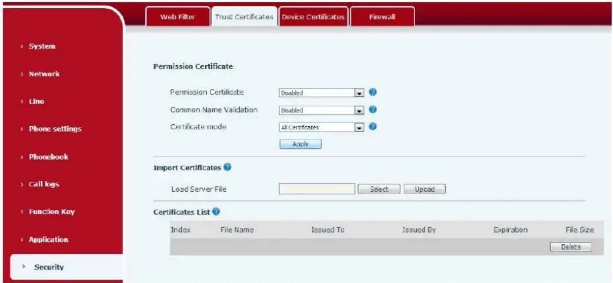 Fanvil X5U - Sécurité >> Certificats de confiance - 1