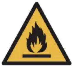 Warning sign depicting a flame symbol in a yellow triangle with black border