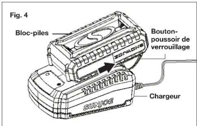 Sun Joe 24VWSBLTE - Comment charger la batterie - 4