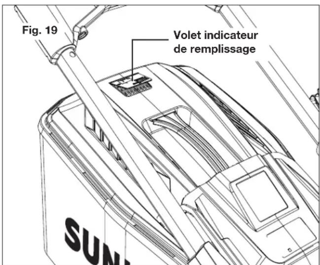 Sun Joe ION100V21LM - Indicateur de niveau de remplissage du sac à herbe - 1