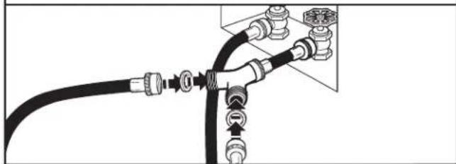 WHIRLPOOL YWED5100HC - Sujete la manguera larga al conector en "Y" y apriete los acoplamenteos - 1