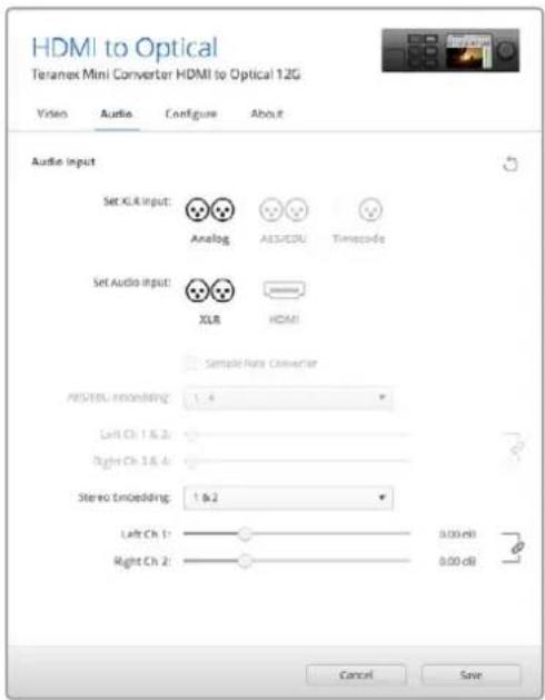 Blackmagic Design Teranex Mini 1 - Set XLR Input / Set Audio Input (XLR入力の設定 / イーダイオ入力の設定) - 1