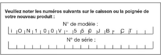 Sun Joe ION100V550JBCT - Numéros de modèle et de série - 1