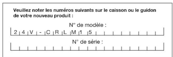 Sun Joe 24VCRLM15 - Numéros de modèle et de série - 1