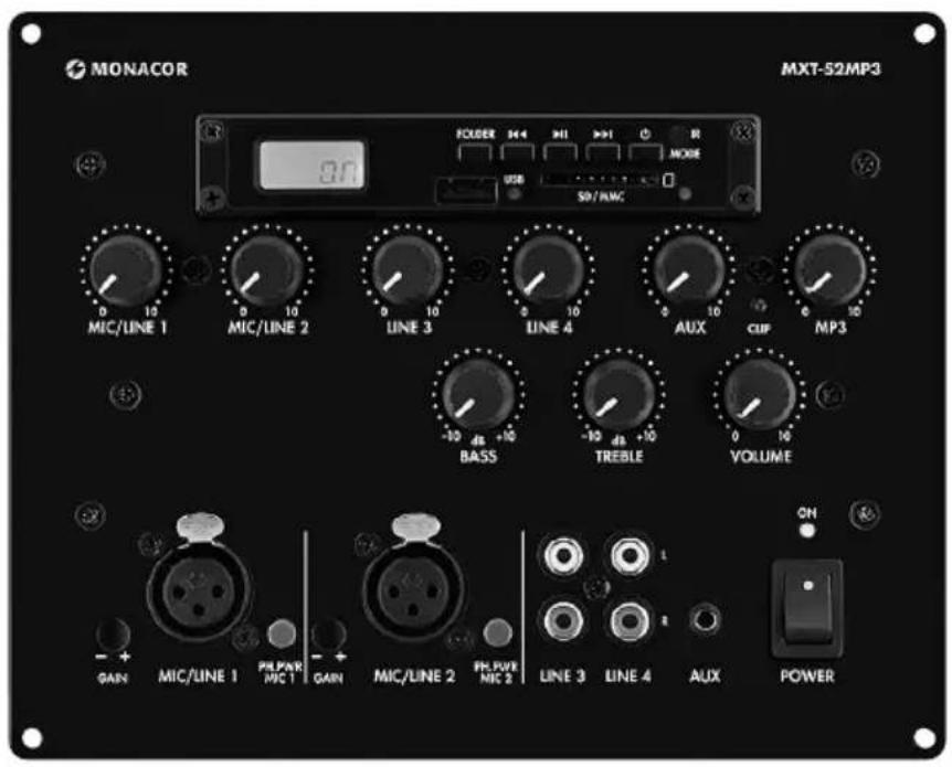 Monacor MXT52 MP3 - Audiomischpult mit MP3-Spieler Audio Mixer with MP3 Player - 1