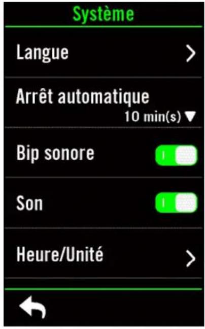 Bryton Rider S800 - Paramètres système - 1