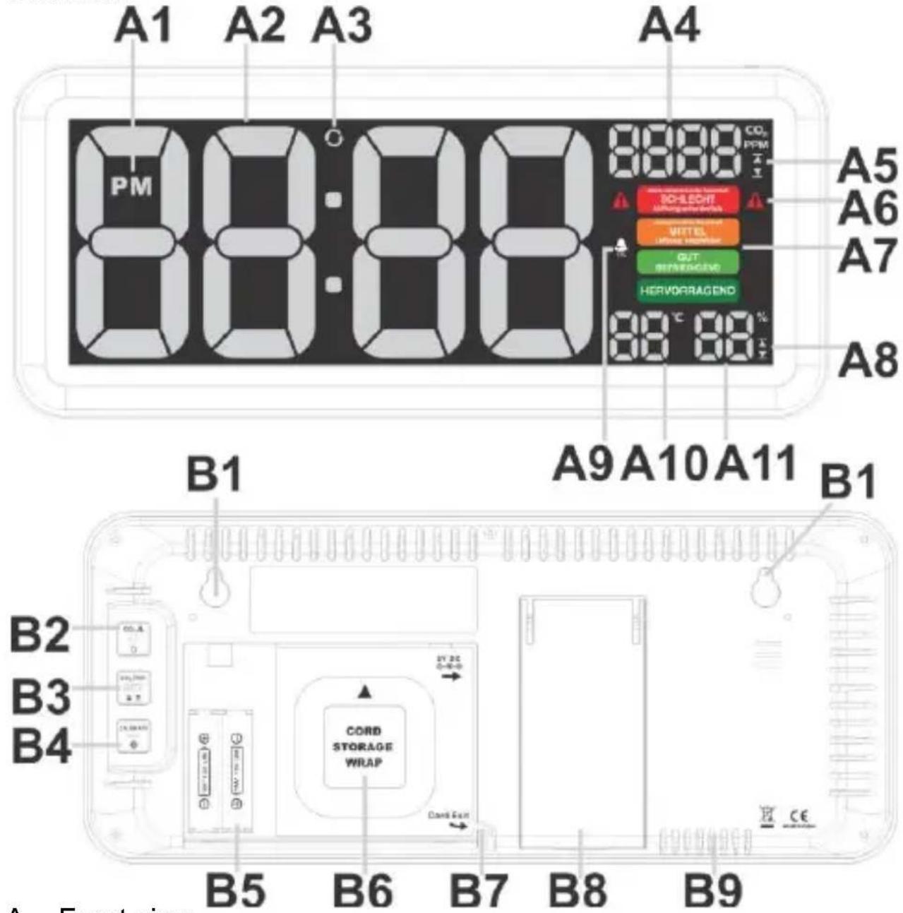 TECHNOLINE WL 1040 - LED wall clock with CO_2 Monitor, Temperature and Relative Humidity - 1
