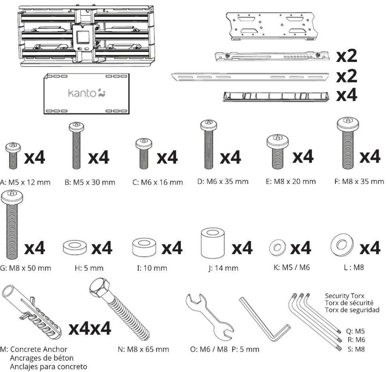 Kanto PDX650 - Supplied Parts and Hardware for PDX650G Outdoor Mount Pièces et matériels fournis pour PDX650G Support extérieur Piezas y hardware suministrados para PDX650G Montaje exteriores - 1
