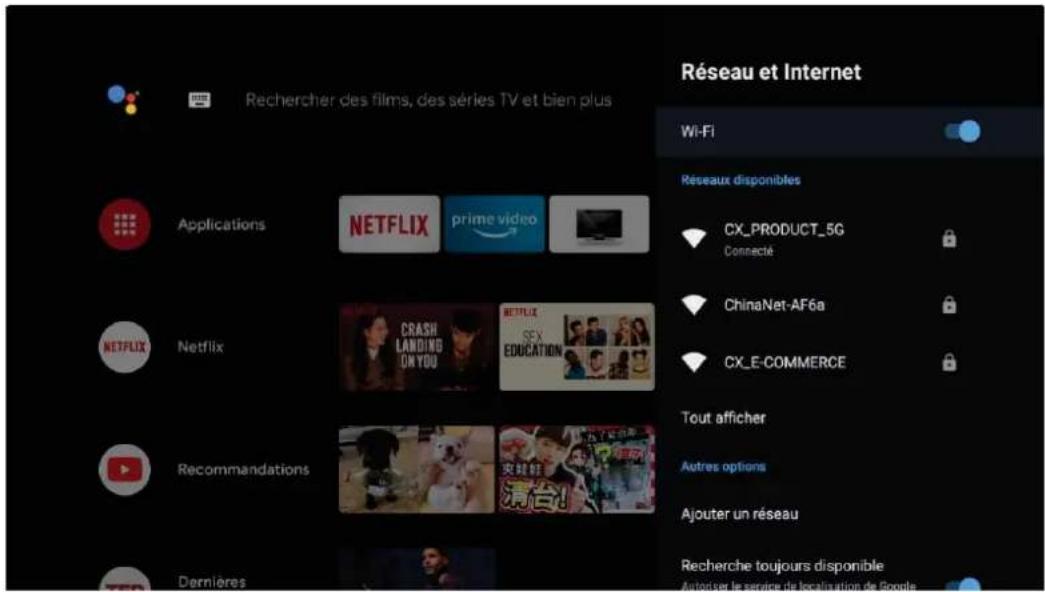 Rechercher des films, des séries TV et bien plus Réseau et Internet Wi-Fi Applications NETFLIX prime video NetFLIX CRASH LANDING ON YOU NETFLIX SEX EDUCATION Tout afficher Recommendations Autres options Ajouter un réseau Dernières Réseaux disponibles CX_PRODUCT_5G Connecté ChinaNet-AF6a CX_E-COMMERCE Recherche toujours disponible Autor ser le service de localisation de Google