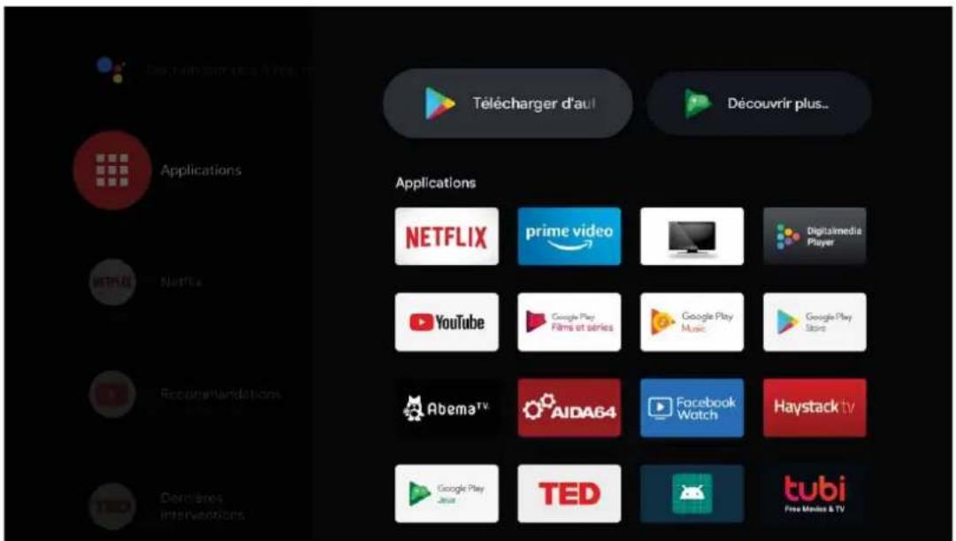 Télécharger d'au! Découvrir plus... Applications NETFLIX prime video Digitalmedia Player YouTube Google Play Films et series Google Play Music Google Play Store AbemaTV AIDA64 Facebook Watch Haystack tv Google Play Jace TED tubi Free Movies & TV