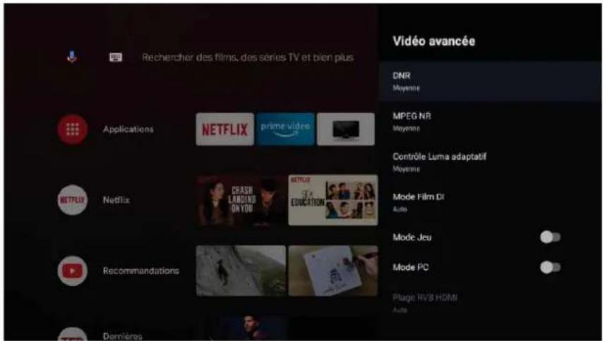 Rechercher des films, des séries TV et bien plus Vidéo avancée DNR Moyenne Applications NETFLIX prime vidre MPEG NR Moyenne Contrôle Luma adaptatif Moyenne NETFLIX CRASH LANDING ON YOU NETFLIX EDUCATION Mode Film DI Auto Mode Jeu Recommendations Mode PC Plage RVB HDMI Auto Demières
