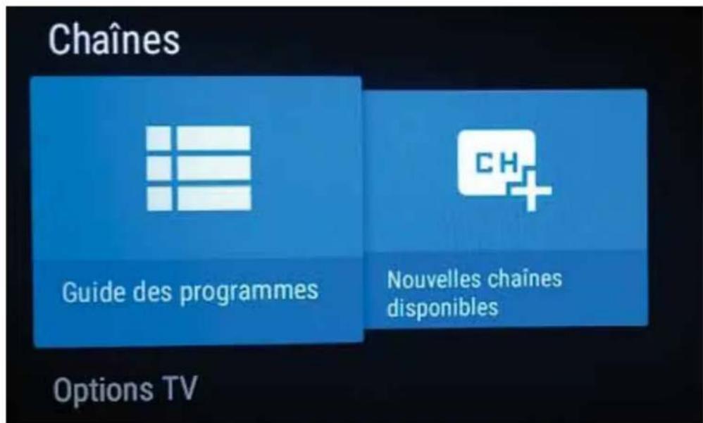 Chaînes Guide des programmes Nouvelles chaînes disponibles Options TV