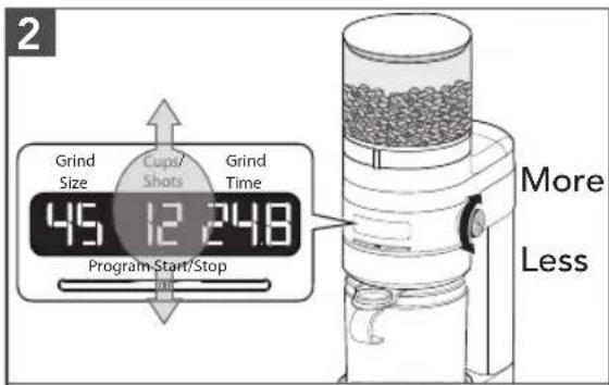 2 Grind Size Cups/ Shots Grind Time 45 12 24.8 Program-Start/Stop More Less