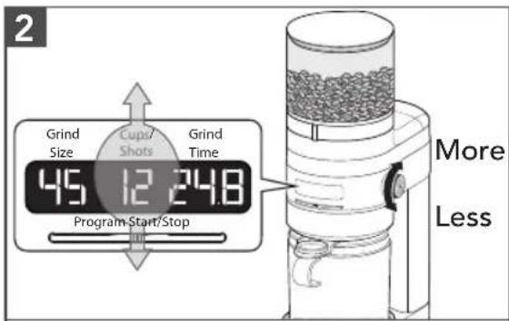 2 Grind Size Cups/ Shots Grind Time 45 12 24.8 Program-Start/Stop More Less
