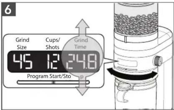 6 Grind Size Cups/ Shots Grind Time 45 12 24.8 Program Start/Sto