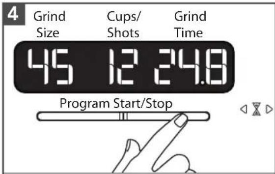 4 Grind Size Cups/ Shots Grind Time 45 12 24.8 Program Start/Stop