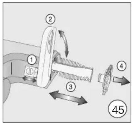 Diagram illustrating a mechanical assembly with numbered components and directional arrows indicating motion or flow.