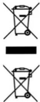 Diagram showing two types of waste sorting symbols: one with crossed-out bins and the other with crossed-out bins, separated by a solid black bar.