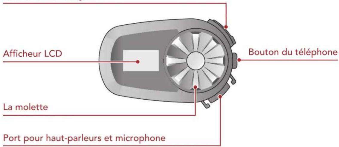 Afficheur LCD La molette Port pour haut-parleurs et microphone Bouton du téléphone