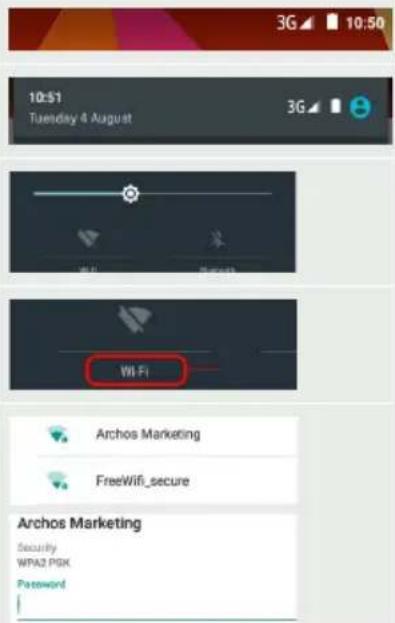10:$1 Tuesday 4 August 3G 10:50 WiFi Archos Marketing FreeWifi_secure Archos Marketing Security WPAZ PSK Password