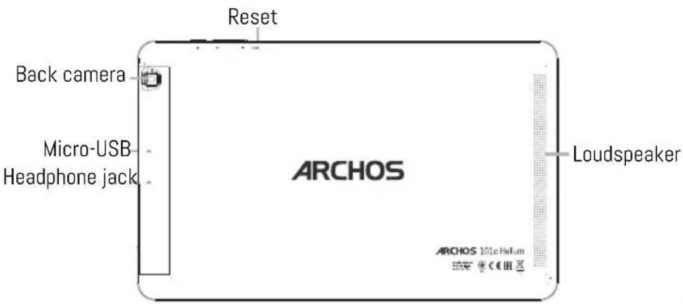 Reset Back camera Micro-USB Headphone jack ARCHOS Loudspeaker ARCHOS 10kHz
