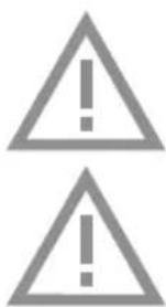 Two triangular warning symbols with exclamation mark inside, likely indicating caution or hazard levels.