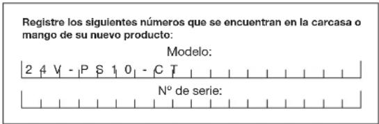 Sun Joe 24VPS10CT - Modelo y número de serie - 1