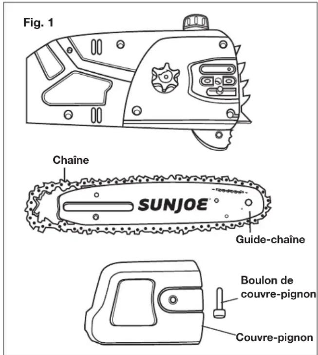 Sun Joe SWJ800E - Pose et remplacement du guide-chaîne et de la chaîne - 1