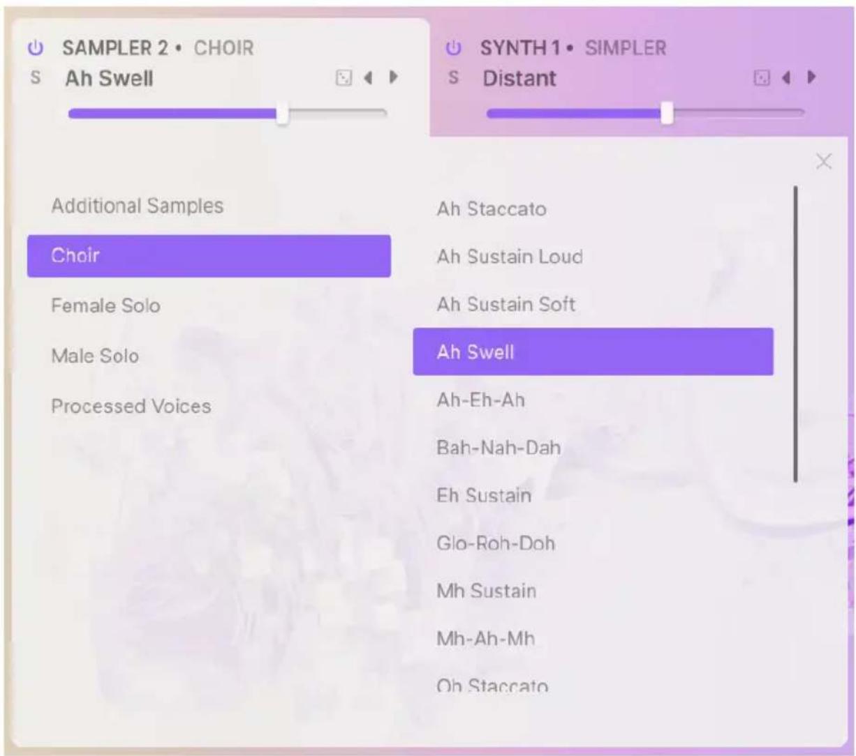 Arturia Augmented VOICES - Sélectionner des presets de parties - 1