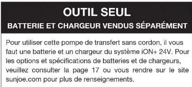 Sun Joe 24VXFP5CT - Utilisation du chargeur - 1