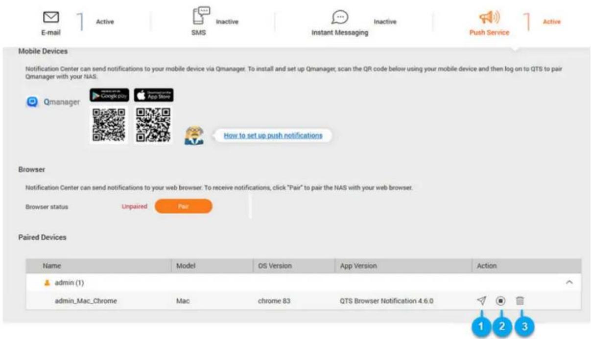 QNAP QuCPE7010 - Gérer les notifications push - 1
