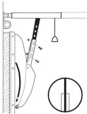 Technical diagram showing a mechanical device with labeled parts and an inset cross-section view