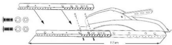 Technical diagram showing mechanical assembly with labeled components and dimension annotation of 112 cm
