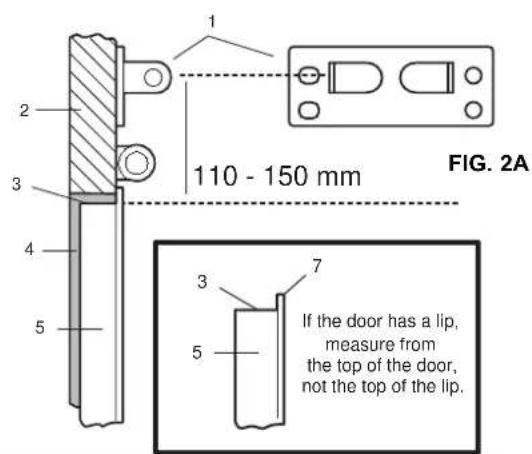1 2 3 4 5 110 - 150 mm FIG. 2A 3 7 5 If the door has a lip, measure from the top of the door, not the top of the lip.