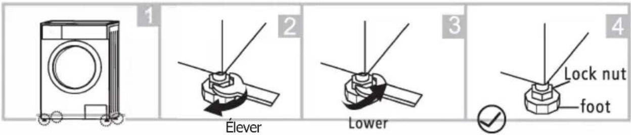 1 2 3 4 Élever Lower Lock nut foot